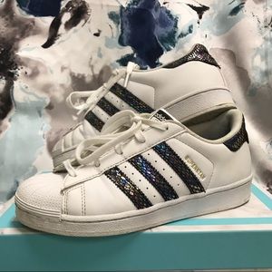 White Adidas Superstar with Rainbow Accents